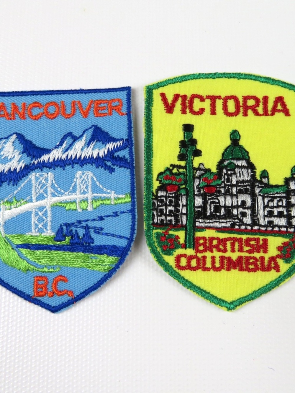 Lot of 2 Vtg VANCOUVER VICTORIA BC embroidered travel souvenir patches 80s